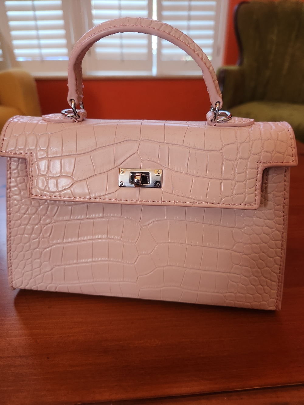 Classic Croc-Embossed Top Handle Bag in Light Pink